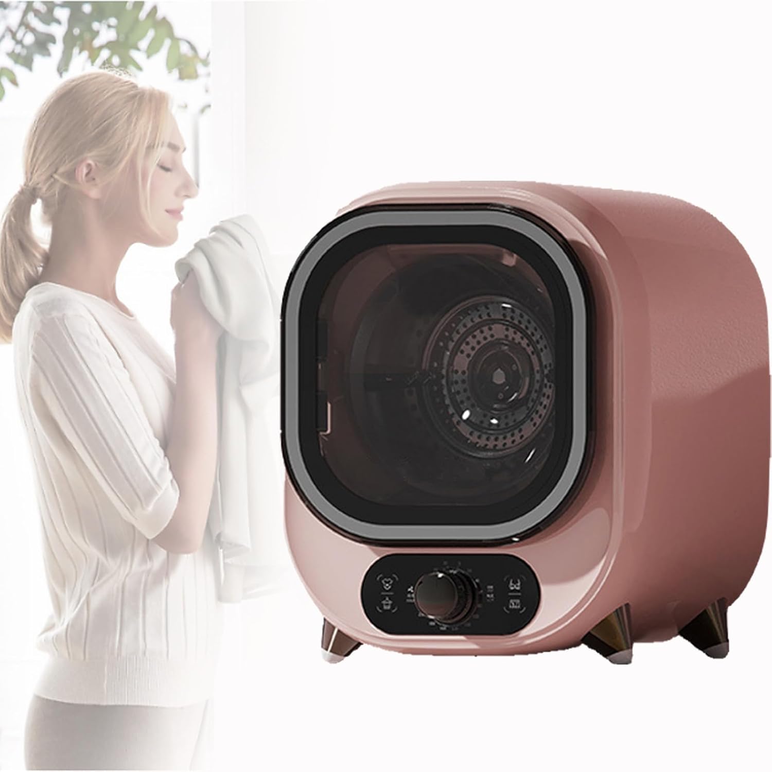 Small Vented Tumble Dryer, Portable Condenser Tumble Dryer, 0.8kg Capacity, for Counter Top or Wall Mounted Use, Compact, Mini Spin Dryer,Brown (Pinks)