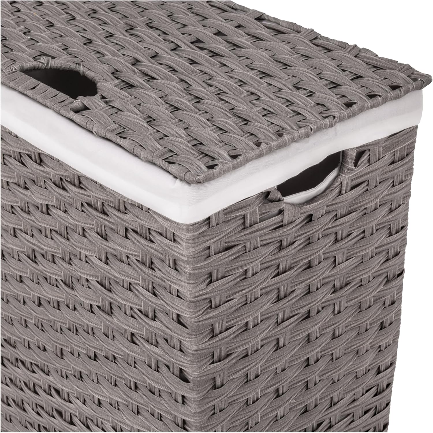 Seville Classics Premium Handwoven Portable Laundry Bin Basket with Carrying Handles, Household Storage for Clothes, Linens, Sheets, Gray, Rectangular Hamper