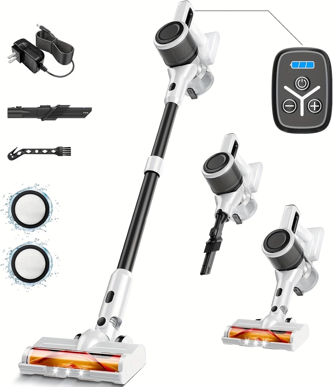 KIKETECH Cordless Vacuum Cleaner, 8 in 1 Vacuum Cleaners,1.2 L Dust Cup, Rechargeable Vacuum Pet for Hair, Carpet, Hardfloor,White