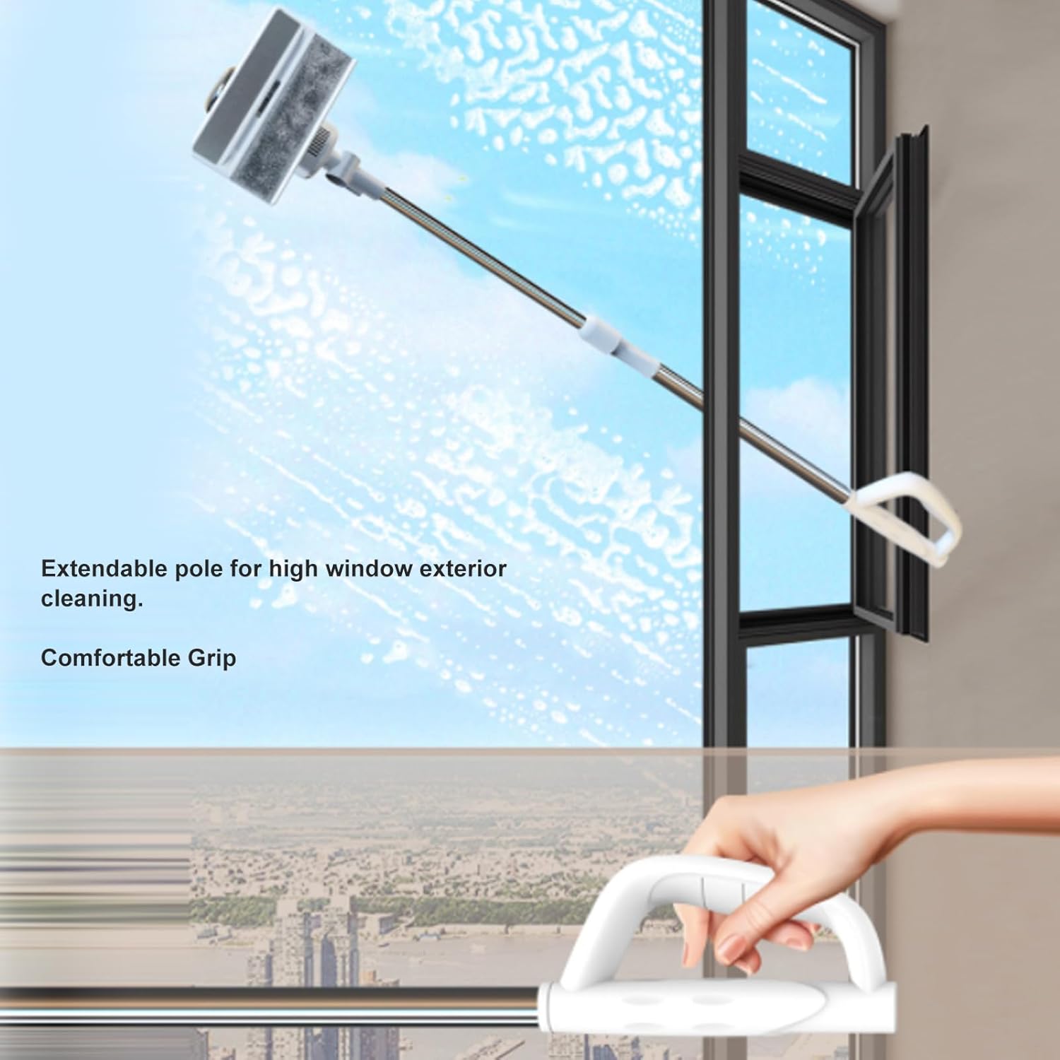 Handheld Window Cleaner,4 in 1 Dusting Vacuuming Scraping Wiping USB Rechargeable Telescopic Cordless Window Vacuum Electric Glass Cleaning Tool for Glass Tile Car Window