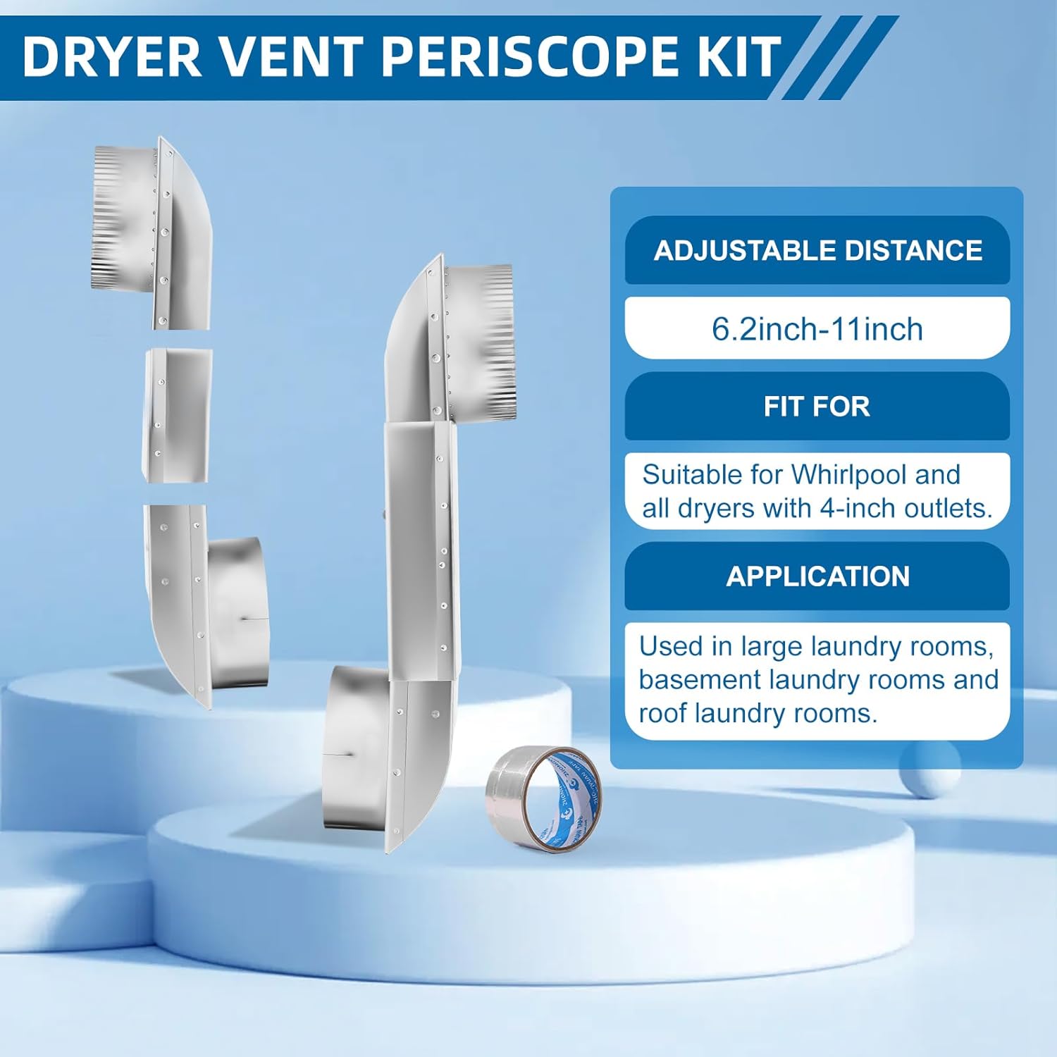 Upgraded Stainless Steel Telescoping Dryer Vent Kit for Whirlpool OEM - 6.5