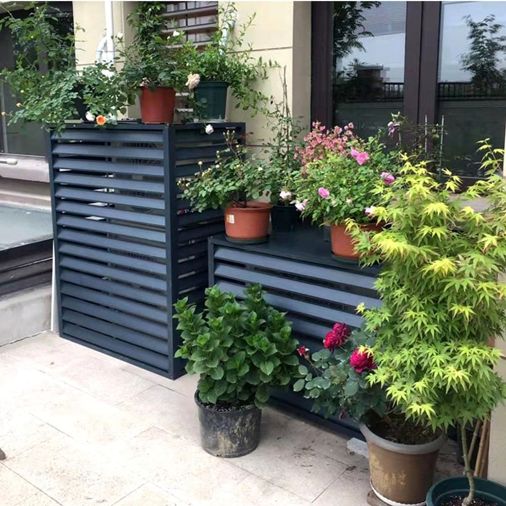 Air Conditioner Cover For Outside Unit Aluminum Air Conditioner Fence Screen Rack Air Conditioner Flower Stand For Garden Patio Waterproof Brown White Grey (Color : White, Size : 1