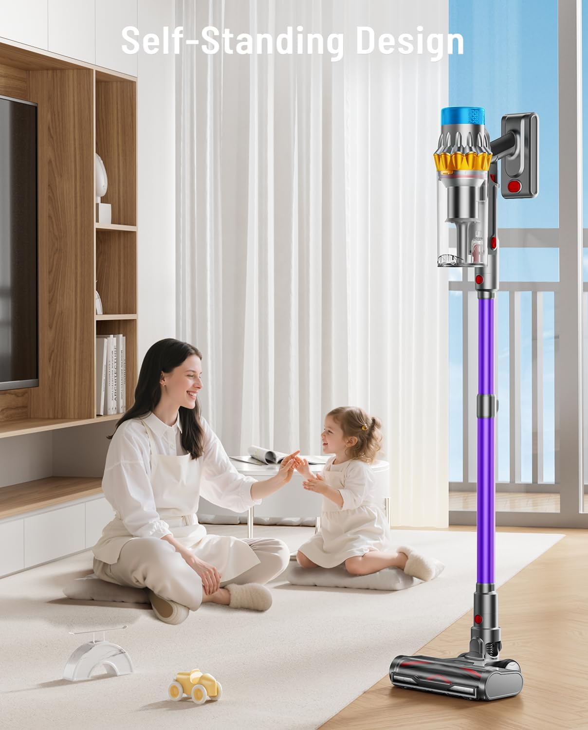 Cordless Vacuum Cleaner, 55KPA 70Min 650W Motor Powerful Vacuum Cleaners for Home, Self-Stand Cordless Stick Vacuum Rechargeable Anti-Tangle/LED Screen/1.8L Cup for Home Pet Hair/Carpet/Hardwood Floor