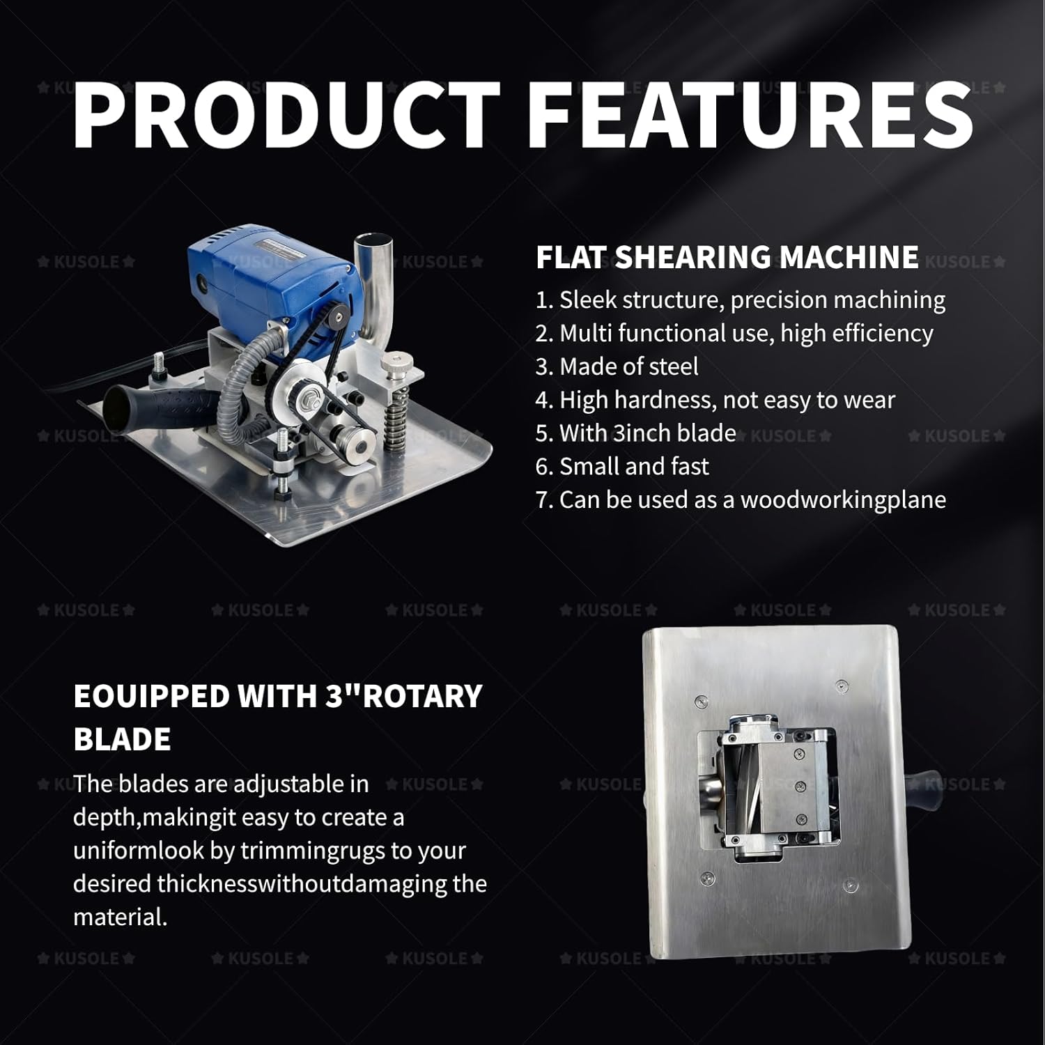 Flatbed Carpet Trimmer, Carpet Cleaning and Trimming Machine, Equipped with 3-inch Rotating Blades, 15,000 RPM Speed, Adjustable Depth, Quickly removes unevenness 220V