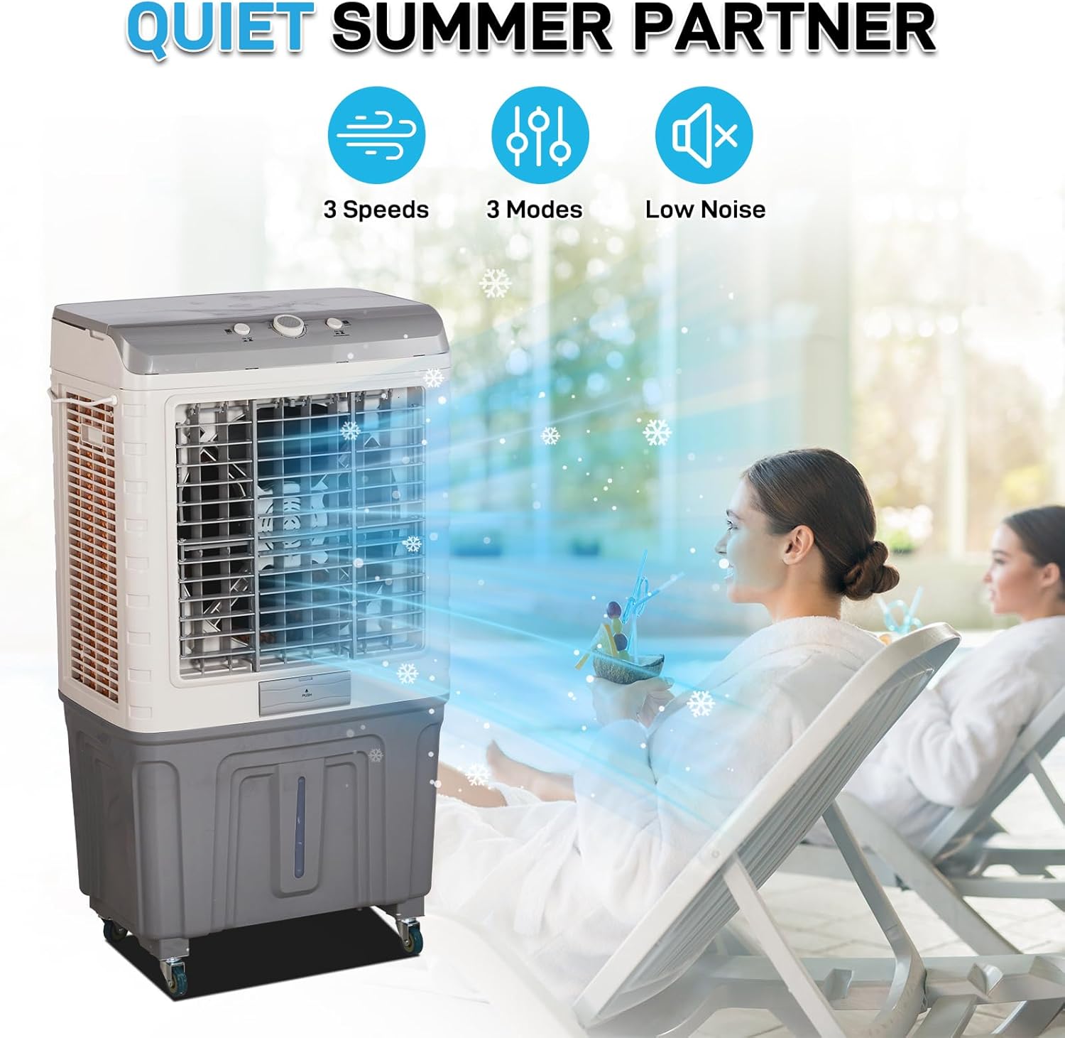 Portable Air Conditioners, 3 in 1 Portable Evaporative Cooler with 15.85 Gal Large Water Tank & Scroll Casters, 4 Ice Packs, Cooling Fan for Bedroom, Living Room, Office