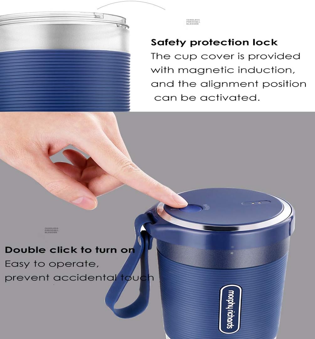 Portable Blender, Mini Blender Smoothie Maker with USB Rechargeable Electric Blender Professional Commercial for Vegetables and Fruit Smoothie Maker Blender Food Processor 1400Mah 300Ml,Blue