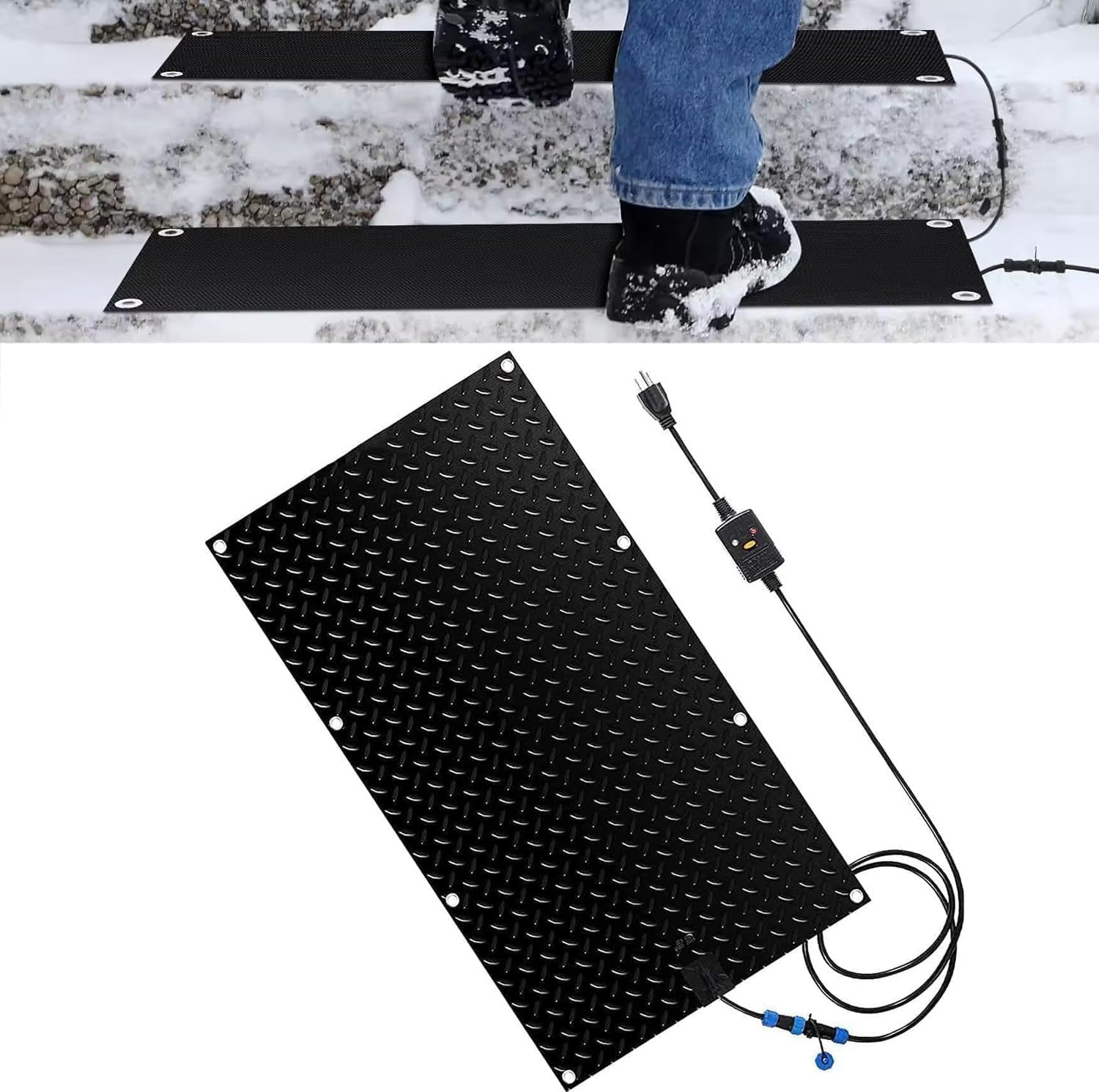 Heated mat Walkway 1/2/3/4/5 pcs Non-Slip Snow Melting mats Heating Entrance Heated Walkway Mats for Winter Snow Removal Stair Sidewalk Heated Foot mat Outdoor(1 Pcs,10x48in/(25.4x121.9 cm))