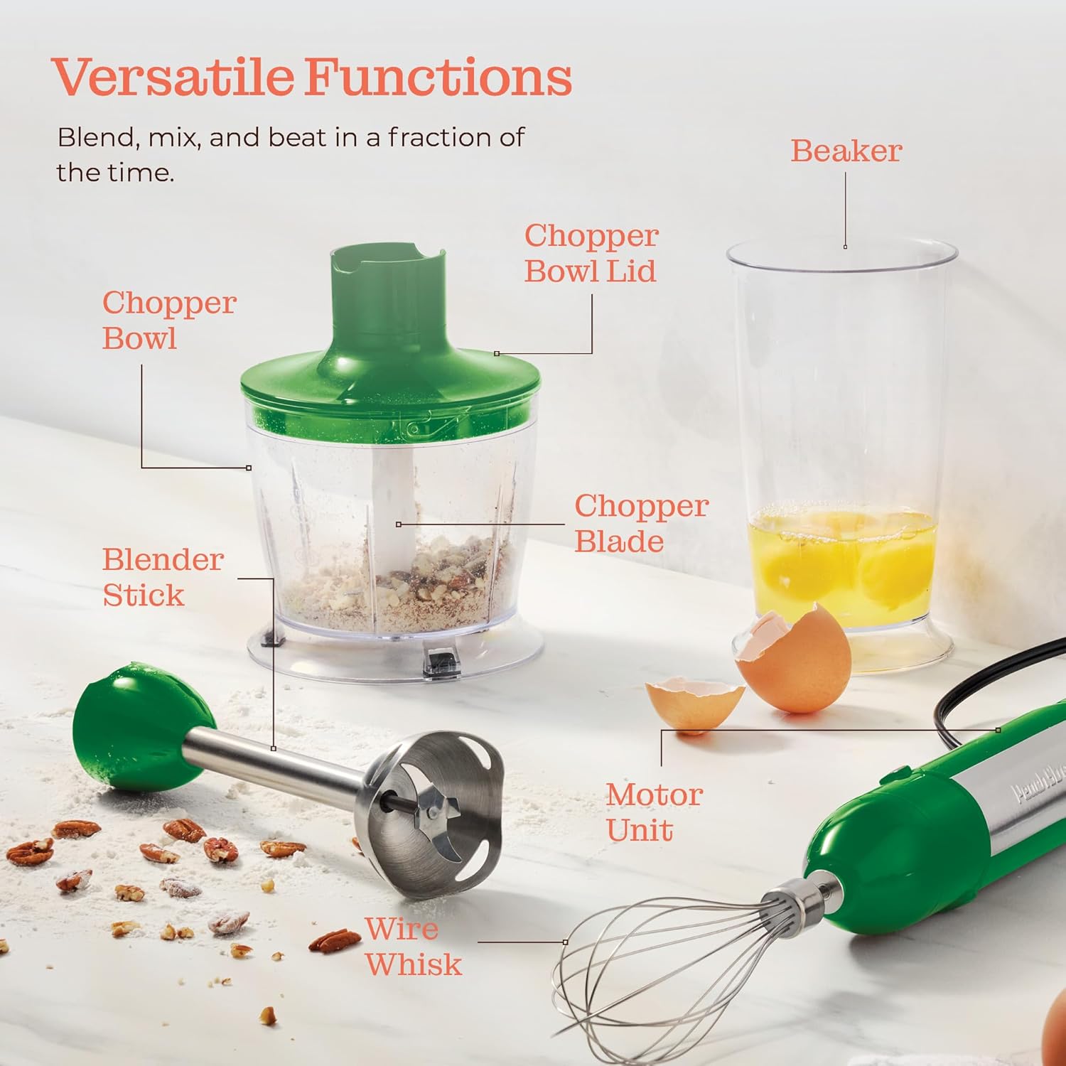 Multi-Use Immersion Blender Set, Hand Blender with Powerful Copper Motor 800W, High Speed, Turbo Mode, 3-in-1 Handheld Blender Stick Stainless Steel Blades, Whisk, Beaker, Measuring Marks, and Chopper