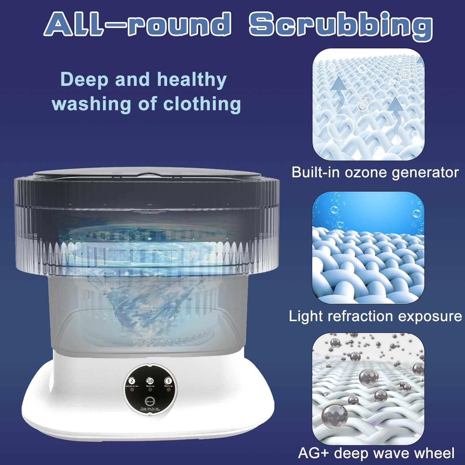 Portable Washing Machine, 60W Mini Washer and Dryer, 16L Folding Lavadora Portatil with Spin,Small Collapsible Clothes Laundry for Underwear, Baby Clothes, Socks (Grey)