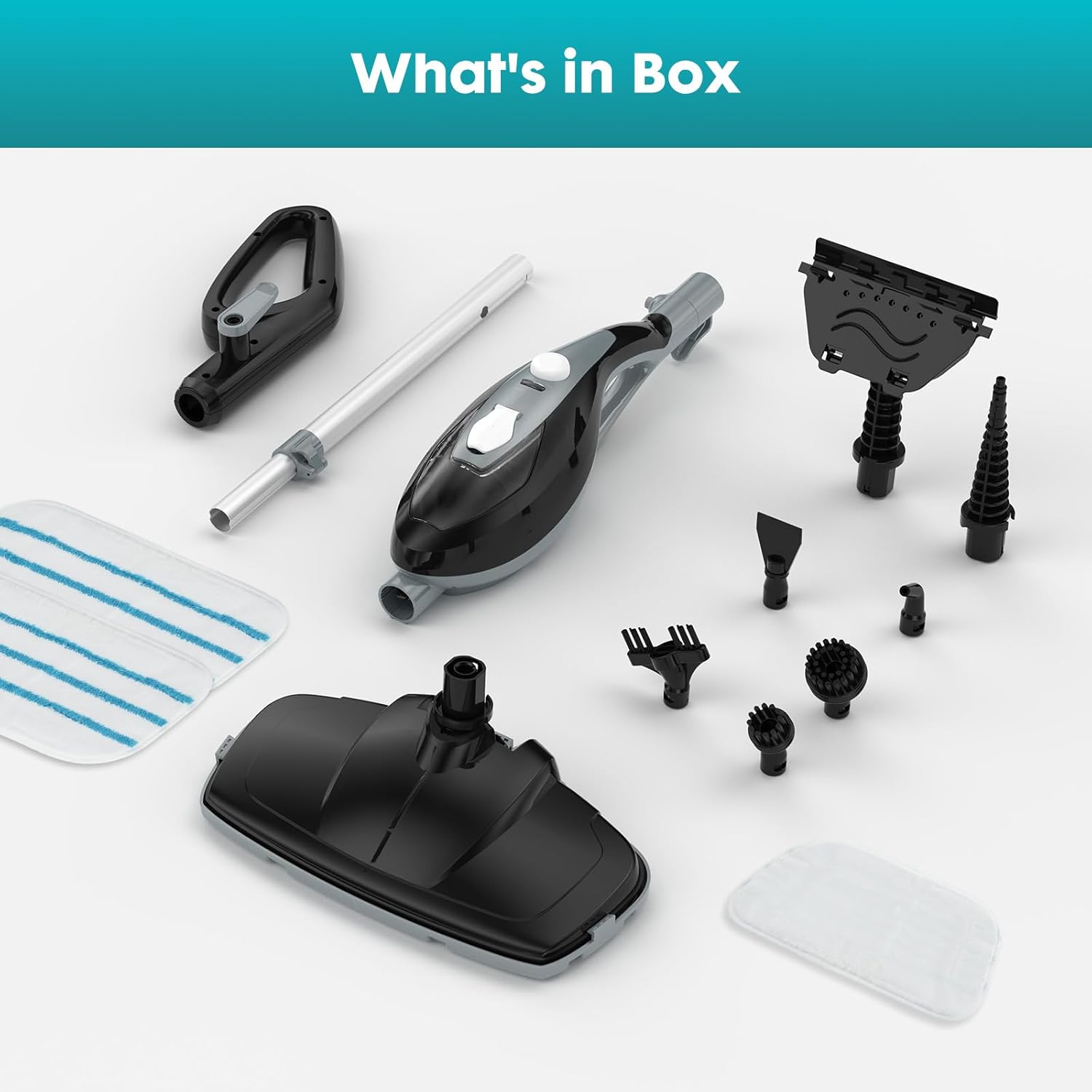 OLIXIS 10-in-1 Steam Mop, 1550W Detachable Handheld Steam Cleaner for Floor Cleaning, 16.4FT Cord, 2 Washable Pads, Multi-Purpose Floor Steamer for Hardwood, Carpet, Tile, Grout, Windows, Black Grey