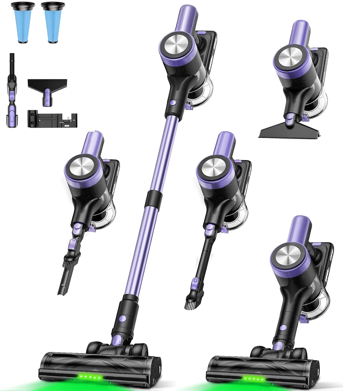 Cordless Vacuum Cleaner, 46KPa/500W Stick Vacuum with 55 Mins Runtime, Self-Standing Vacuum Cleaner for Home, LED Display, Anti-Tangle Brush, Rechargeable Vacuum for Pet Hair