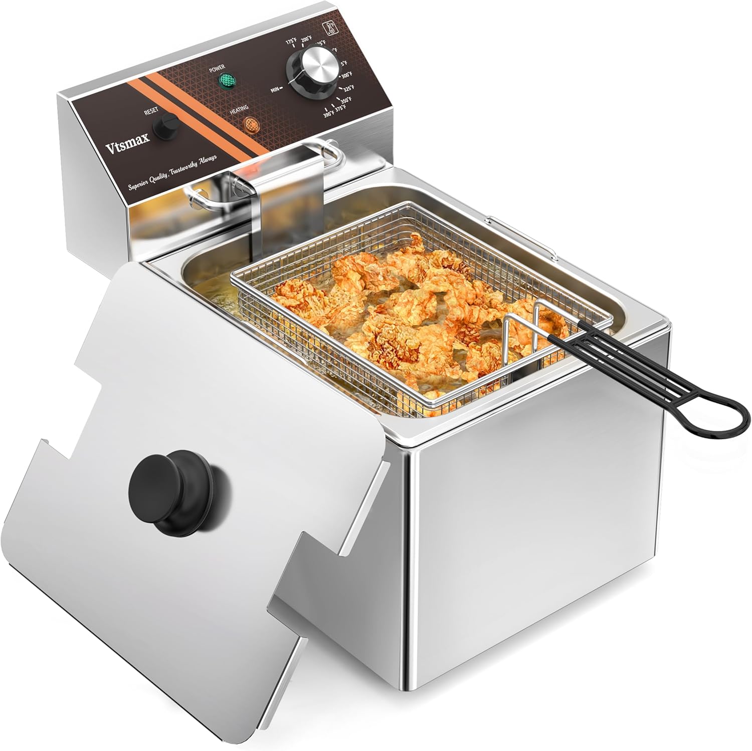 12L/12.7Qt Commercial Electric Deep Fryer with Basket, 1500W Countertop Single Tank Fryer, 304 Stainless Steel Removable Oil Tank, Adjustable Temperature Control, for Fries & Chicken