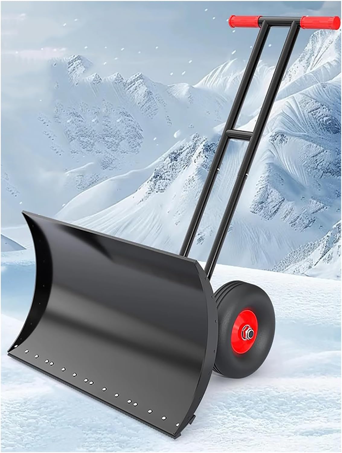 Snow Shovel Wheels, Back Saver Snow Plow w/ 7-Position Angled Blade and 5-Level Height Adjustment, Snow Shovel for Driveway, Sidewalk(Double bar,100x43cm)