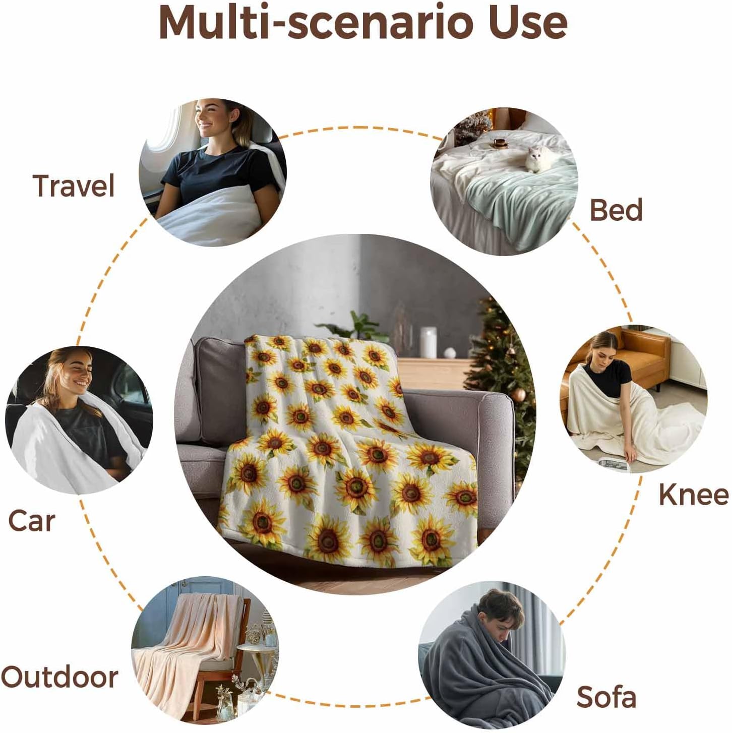 Beige Sunflowers Fall Flannel Fleece Throw Blanket, Thanksgiving Botanical Floral Microfiber Soft Fleece Blankets for All Season, Decorative Cozy Fluffy Plush for Household, Office, 30