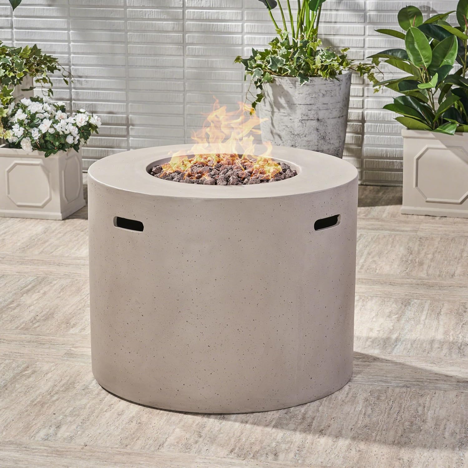 31 Inches Round Fire Pit, 40,000 Btu Outdoor Propane Fire Pit Table with Light Grey Finish – Patio, Deck, Backyard – Durable Stylish (1 Doors)