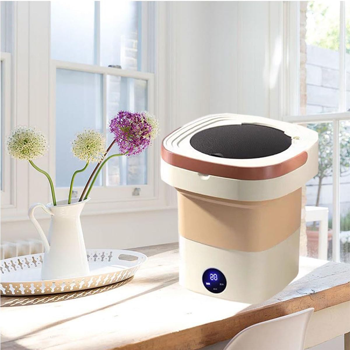 2 In 1 Mini Washer And Dehydrator Combo 8x8x12in Foldable Washing Machine 16L Capacity For Laundry, Dorms, College, RV, Hotels, Home Camping(Pink)