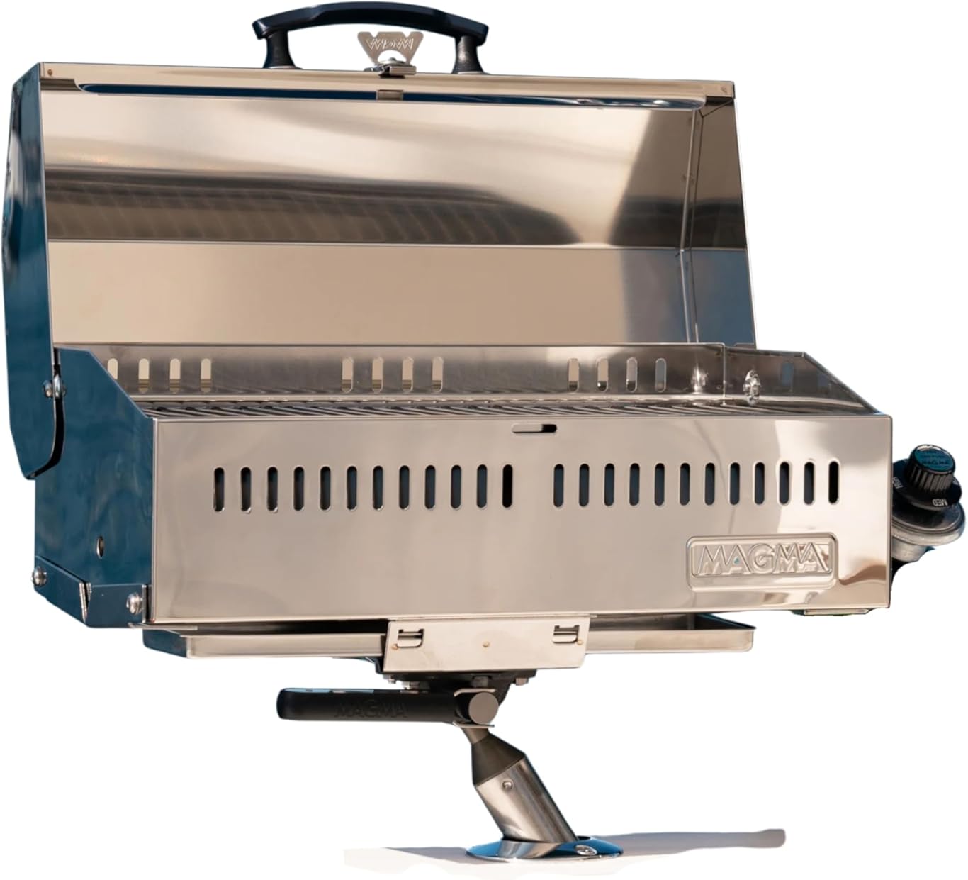 Magma Cabo Grill - Marine-Grade Stainless Steel Barbecue Grill for Boats - Portable Propane Gas with 9”x18” Grilling Surface - Heat-Resistant Handle, Fold-Away Legs - Ideal Boat Accessory