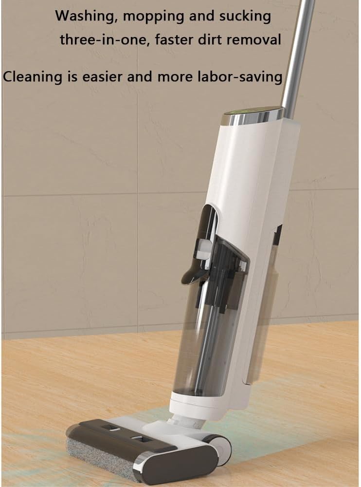 Household Floor Scrubber,Wet and Dry,850ml Clean Water Tank,600ml Sewage Tank,16kpa Suction Washing and Mopping Machine,Cleaning Machine,Suitable for Cleaning Floors,Dust,Oil,Debris,White (Grey )