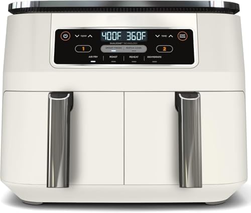 Nin-ja Foodi Dual Basket Air Fryer 8-Quart – Cook Two Foods at Once with DualZone Technology, 4-in-1 Versatility for Family Meals (Bone)