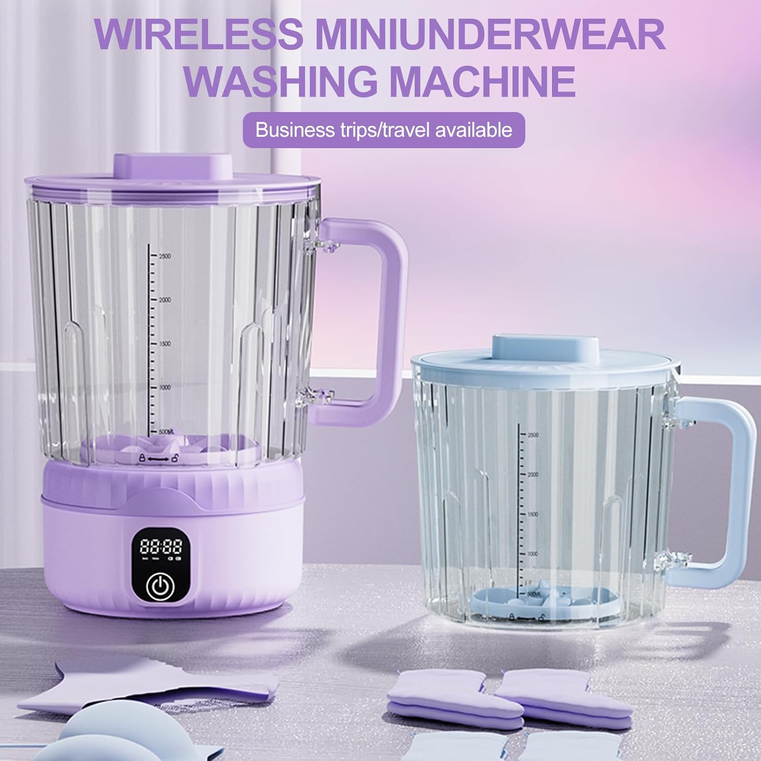 Underwear Washing Machine, Upgrade Double Bucket 2.5L Handle Portable Small Mini Washing Machine for Small Clothes, Rechargeable Travel Laundry Washer With Deep Cleaning, for Apartments, Dorms, RVs