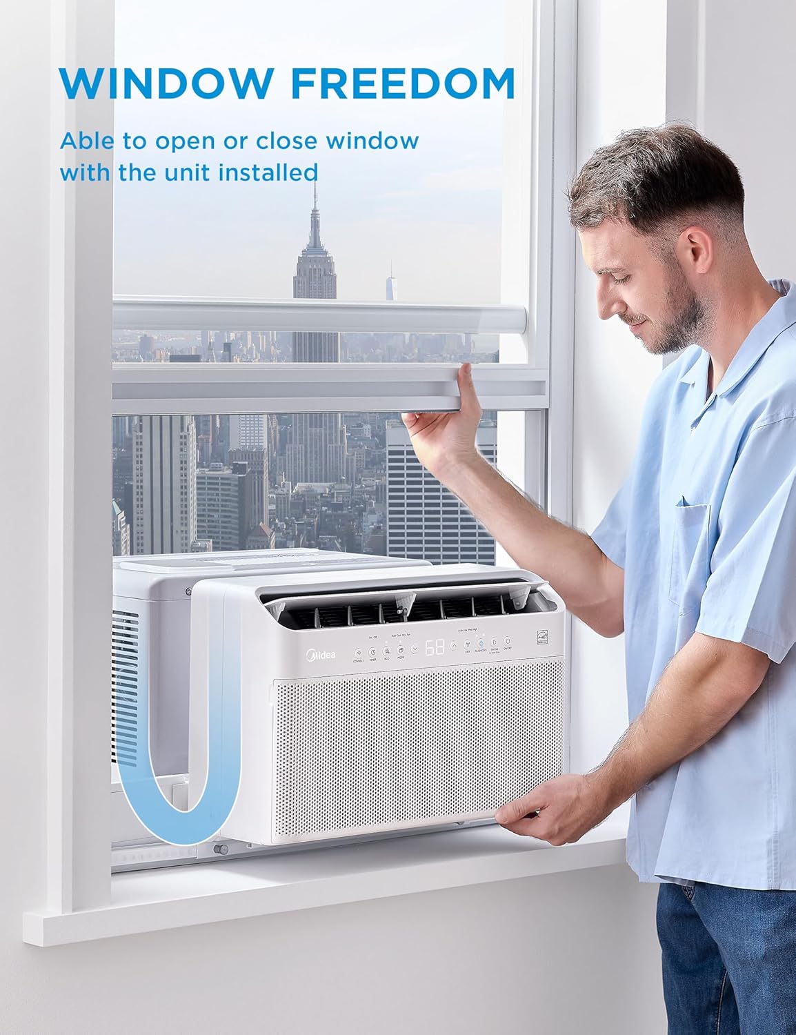 Midea 12,000 BTU U Shaped Smart Inverter Window Air Conditioner - Cools 550 Sq Ft, Ultra Quiet with Open Window Flexibility - Alexa/Google Assistant Compatible - 35% Energy Savings, Remote (Updated)