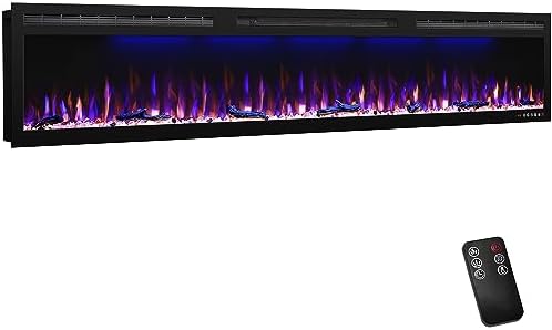 Electric Fireplace Recessed 88 inches, Insert and Wall Mounted Slim Fireplace with 750/1500 Watt Heater, Log & Crystal Hearth, Adjustable Realistic Flame and Remote Control & Touch Screen