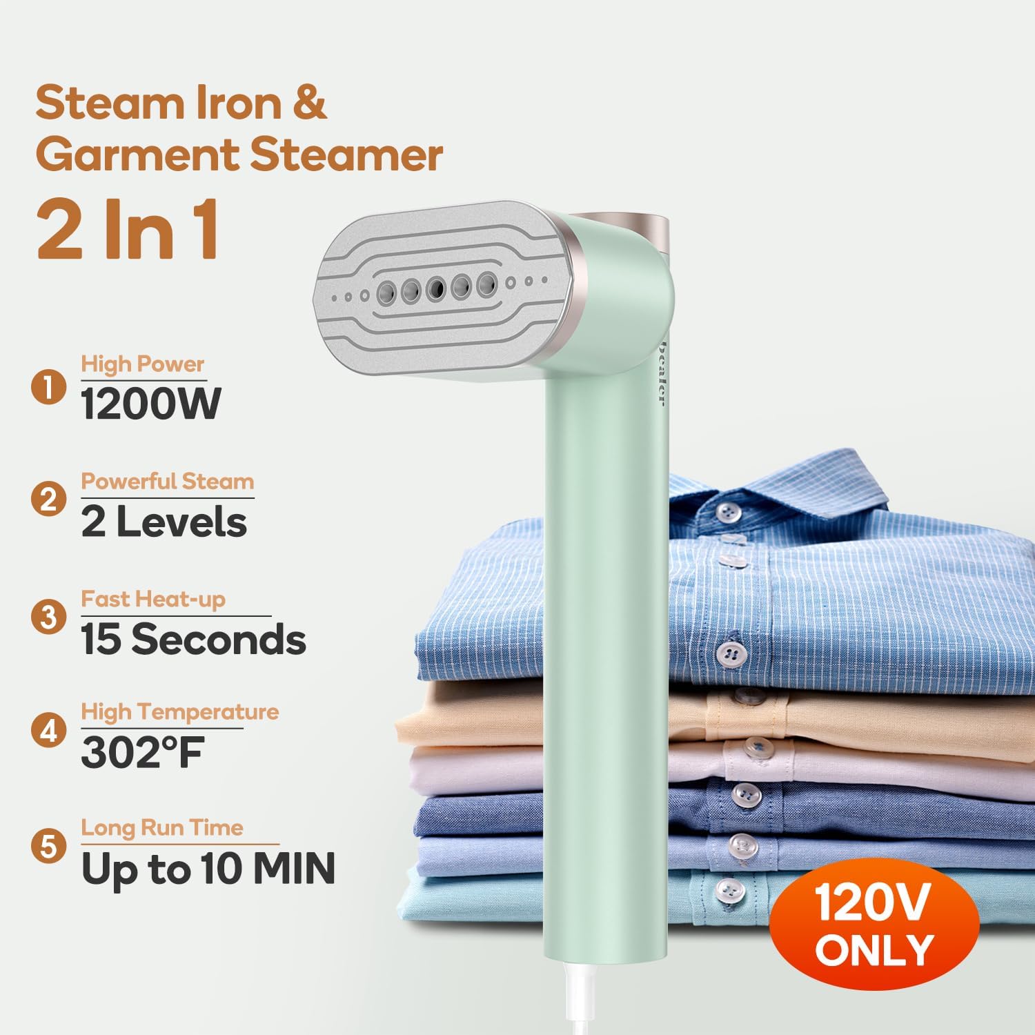 Newbealer Steam Mop Bundle with Steam Iron for Clothes, 1200W Handheld Cleaner, Adjustable Levels Powerful Steam for Home Use
