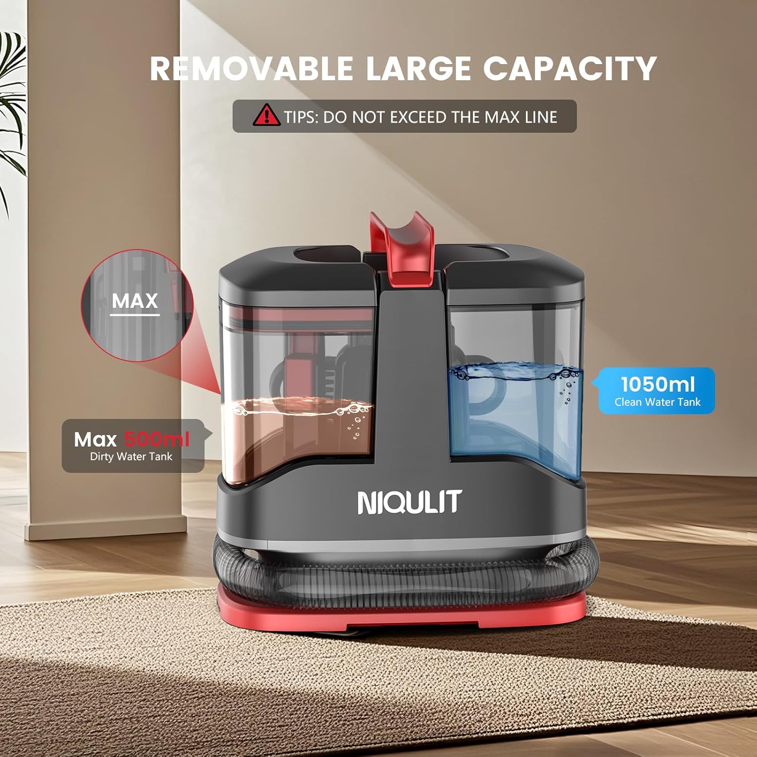 Portable Carpet & Upholstery Cleaner Machine -15Kpa Deep Cleaning for Area Rugs, Pets, Couch & Car, Cleaning Machine with Dual Size BrushHead & Self-Cleaning System, Spot Cleaner for Stairs/Furniture