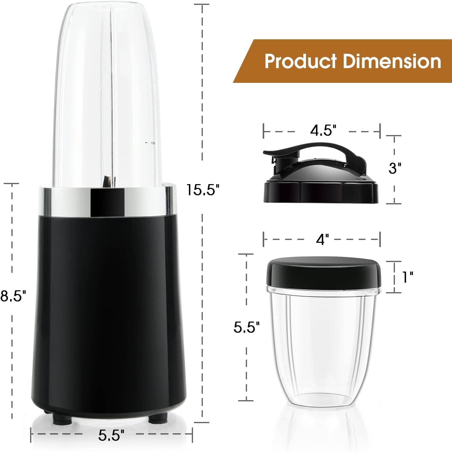 Simoe Compact Personal Blender, Powerful Kitchen Blender, 1000 Watts, 12 oz & 24 oz To-Go Cups, BPA-Free Jars, Blender for Smoothies/Puree/Baby Food/Milkshake/Ice Crushing, Black
