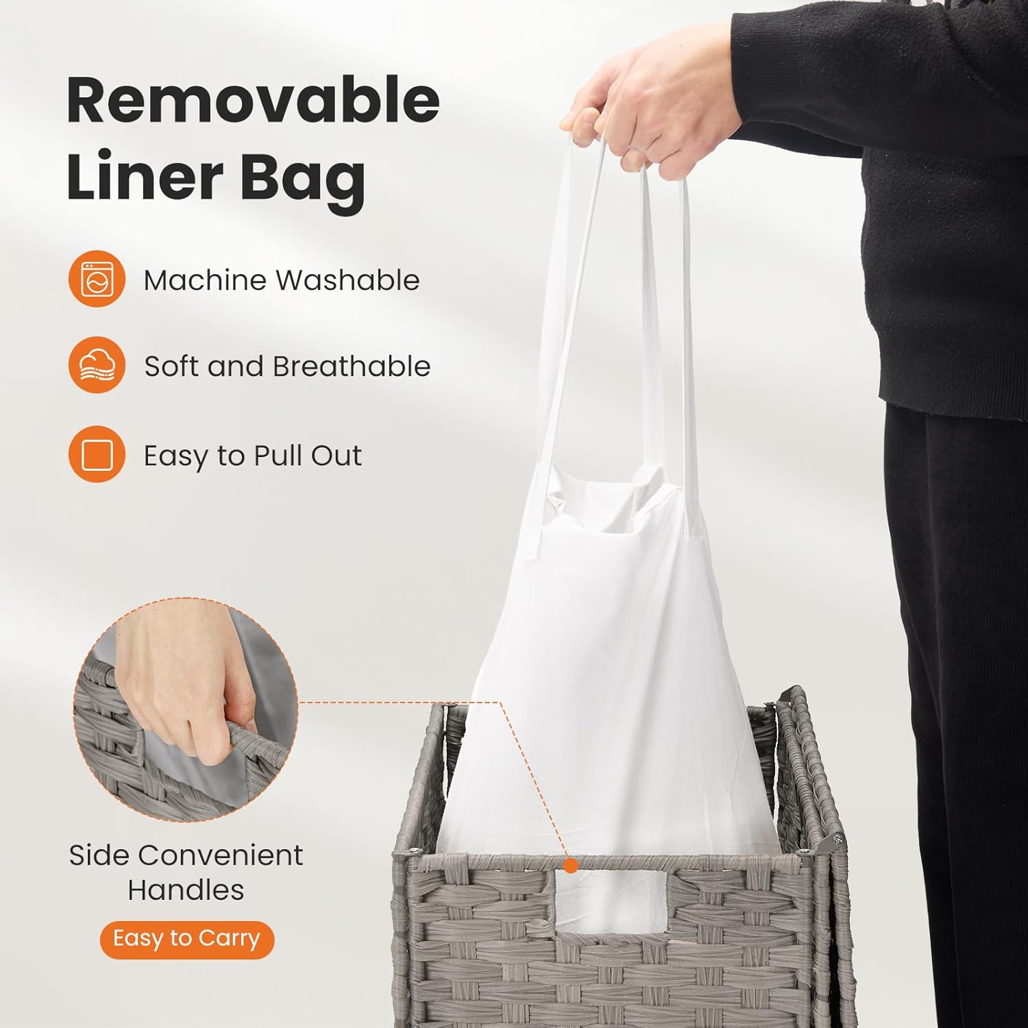 DUMOS Woven Laundry Basket with Lid, 90L Large Capacity Hamper, Removable & Machine-Washable Liner, Foldable Rattan Clothes Hamper, Sturdy Steel Frame, Odor Control, Dove Gray