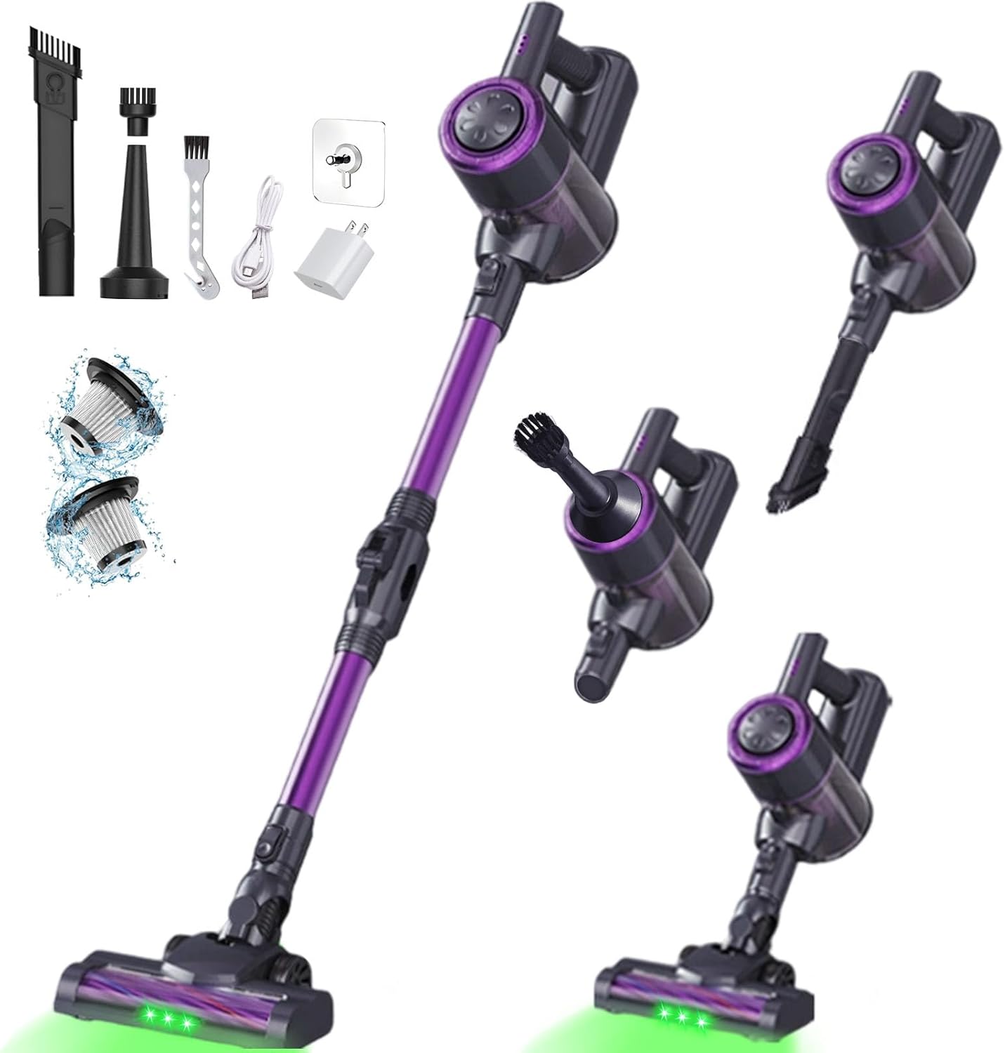 New Cordless Vacuum Cleaner, 45Mins Powerful Suction Stick Vacuum Lightweight with Advanced Green Light Tech, 1.5L Dust Cup, Self-Standing, Rechargeable for Hardwood Floors, Low-Pile Carpet