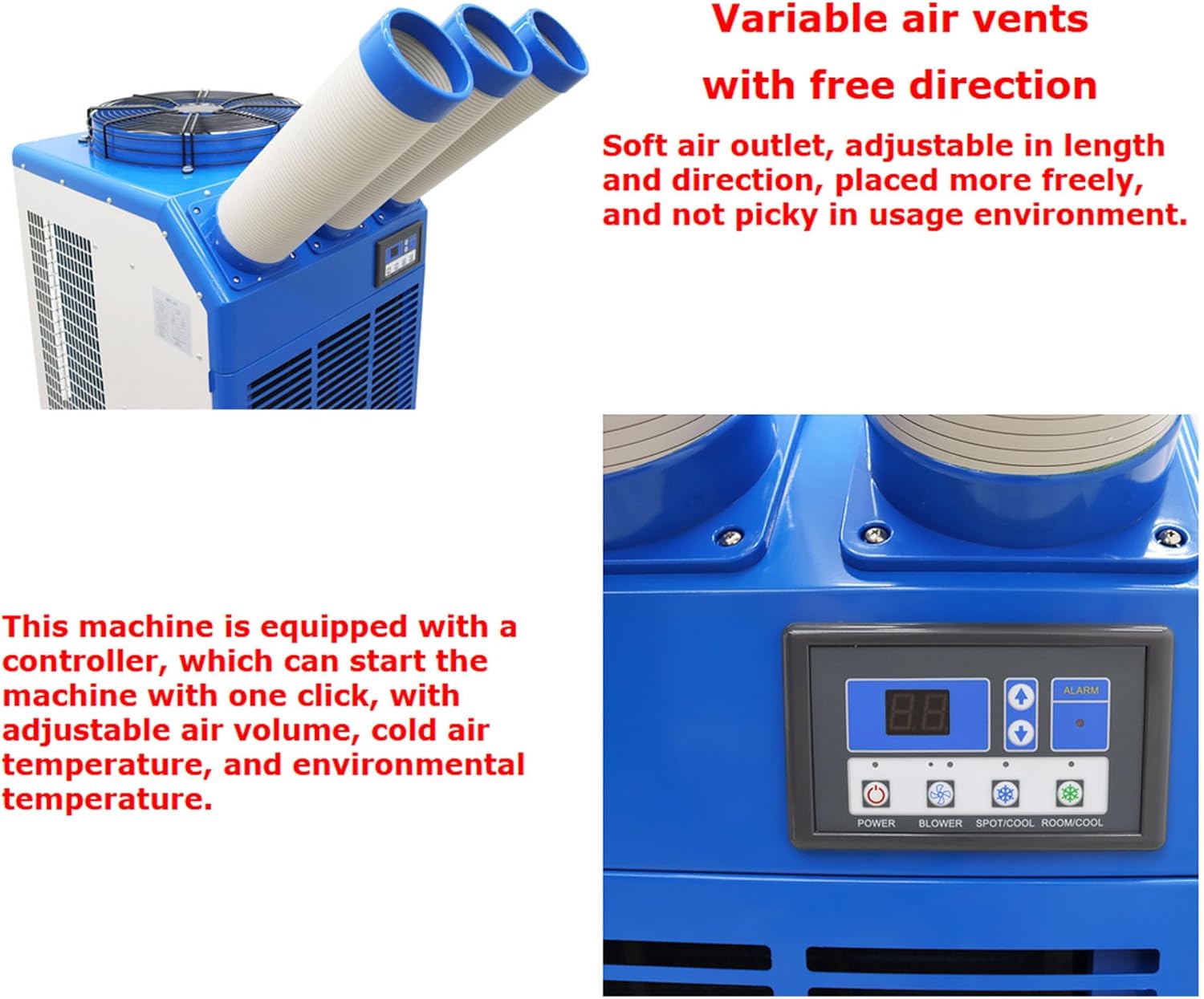 220V Industrial Air Conditioner Outdoor Air Conditioning Fan Equipment Three Tube 910m³/h Blue