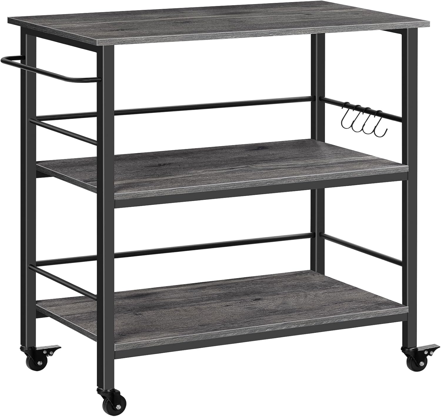 HOOBRO Kitchen Island with Storage,Industrial Kitchen Island on Wheels and Side Enclosures, 3 Tier Kitchen Cart with Large Workstation, Stable, Easy Assembly, Charcoal Gray and Black BC03ZD01