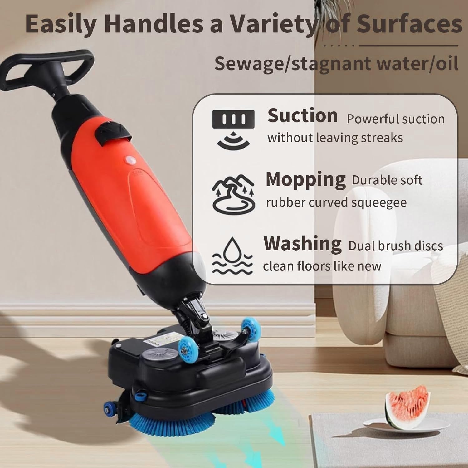 Carpet Cleaning Machine and Floor Scrubber, 360 RPM Dual-Brush Rotary Floor Washer, Cordless Design Mini Floor Cleaner, 13000 ft²/h Efficient Cleaning for Commercial Spaces, Schools, Offices White