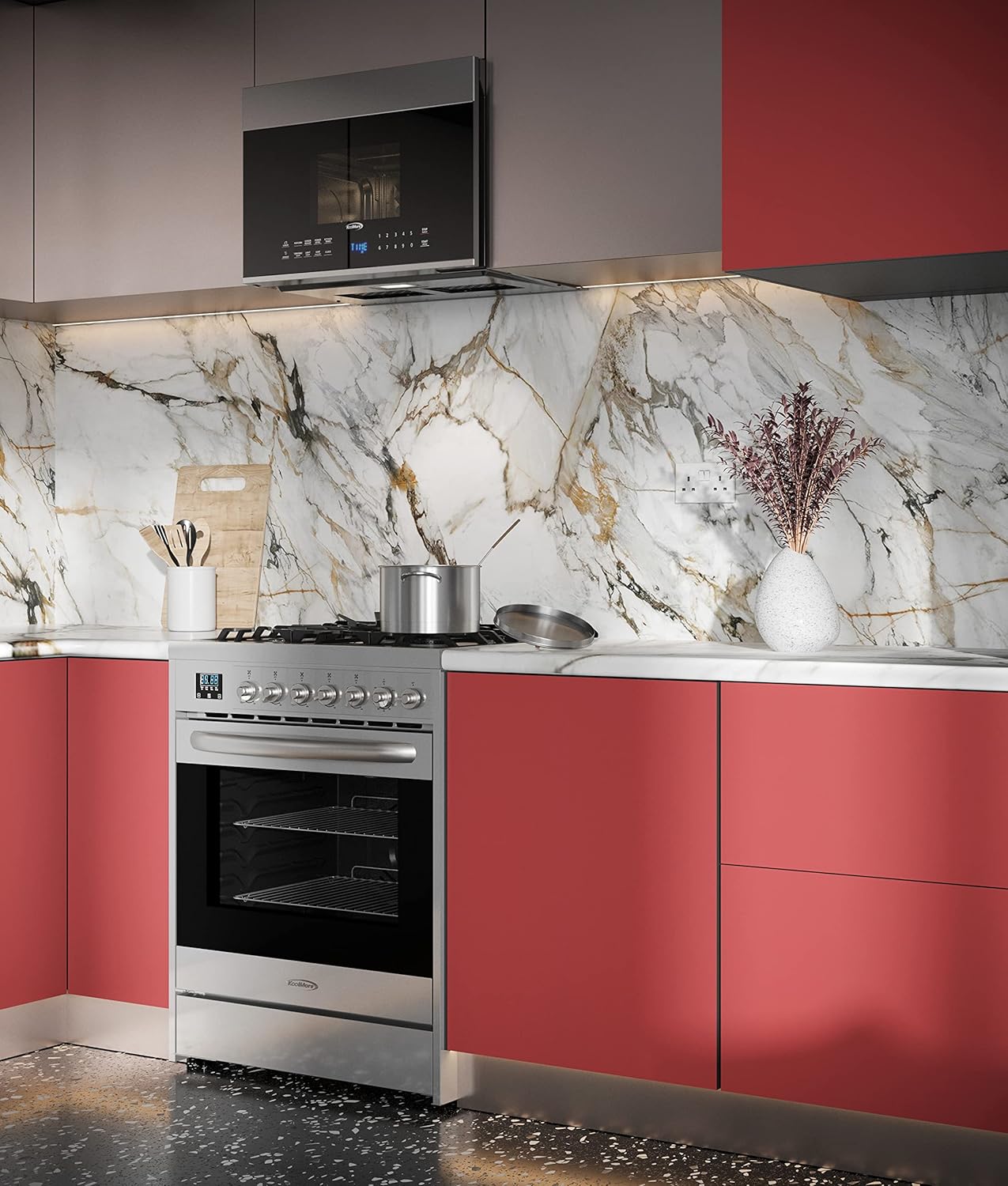 KoolMore 1.3 cu. ft. 24 inch Over The Range Stainless Steel Microwave (KM-MOT-OP1SS), 300 CFM Vent Hood Function, 1000W