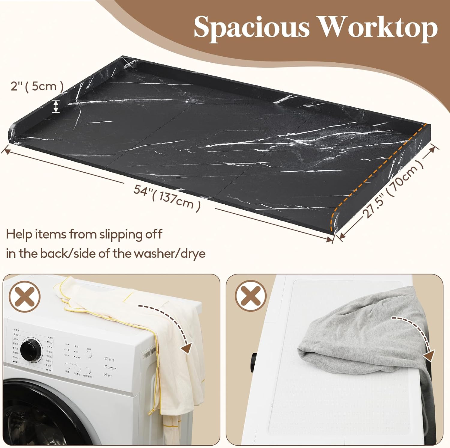 Lifewit Washer Dryer Countertop, Melamine Covers with Edge Rails for The Top, Laundry Room Storage and Organization, 54