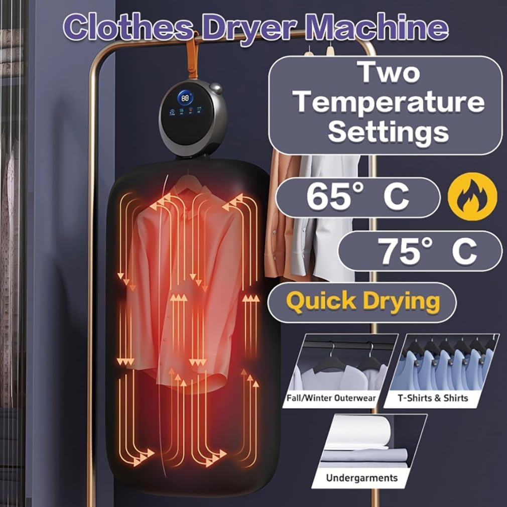 Mini Portable Clothes Dryer, Dual Drying Modes, 3-9 Hour Timer, Automatic Overheating Protection, Aroma Diffuser Function, Low Noise Operation, For Delicate Fabrics & Everyday Clothing Drying
