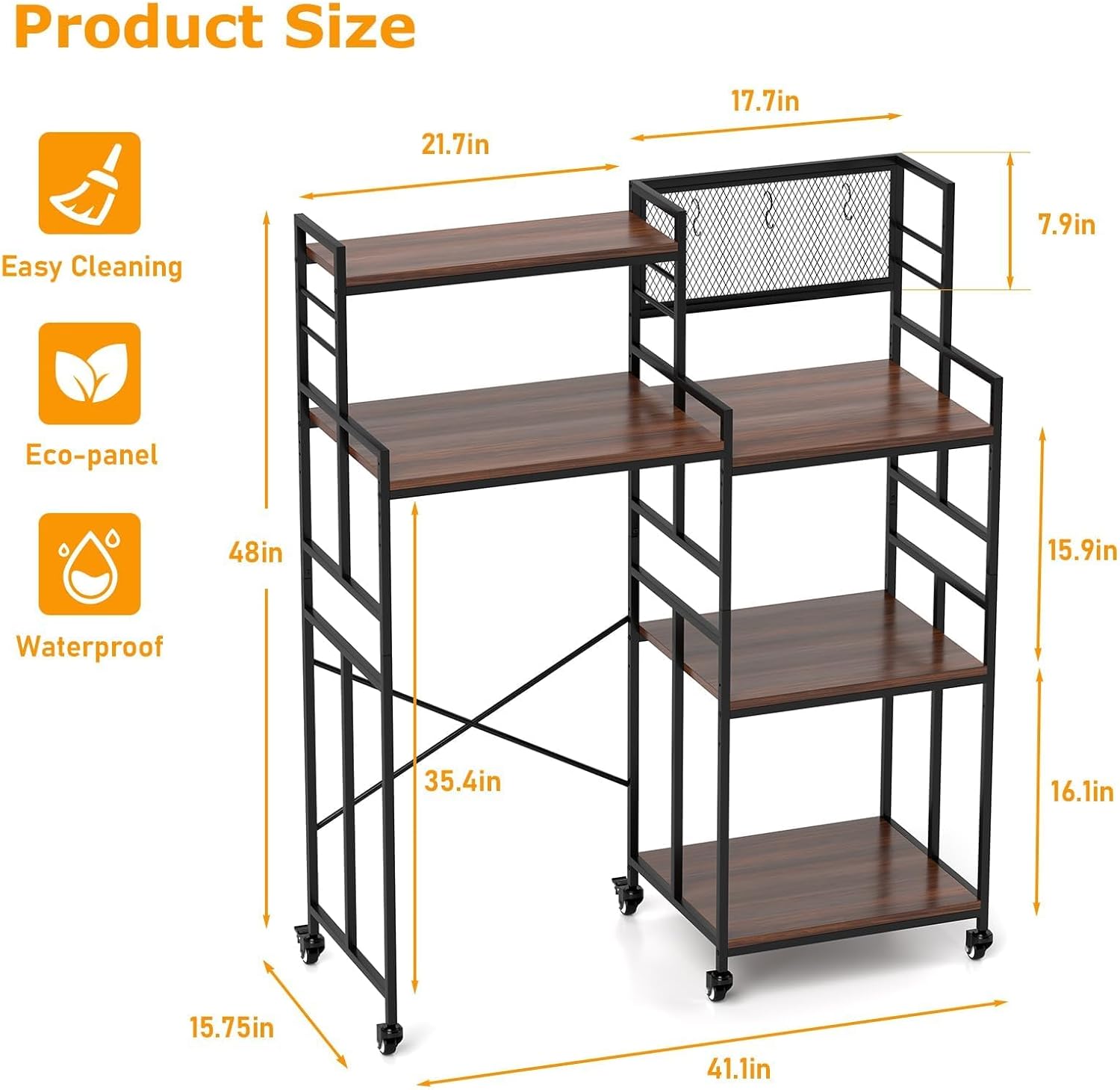 tonchean Mini Fridge Stand with Storage 6-Tier Kitchen Bakers Rack with Wheels Multi-Functional Microwave Oven Stand Table with Height Adjustable Shelves for Kitchen, Living Room, Office