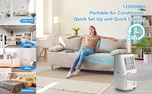 14,000 BTU Portable Air Conditioner for Room - Ultra Quiet 54dB, Cools 700 Sq Ft - 3-In-1 AC/Dehumidifier/Fan with Instant Window Kit & Remote. Ideal for Apartment, Dorm, Office​
