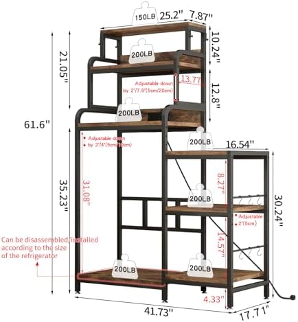 7-Tier Mini Fridge and Microwave Stand Shelf Organizer,61.6