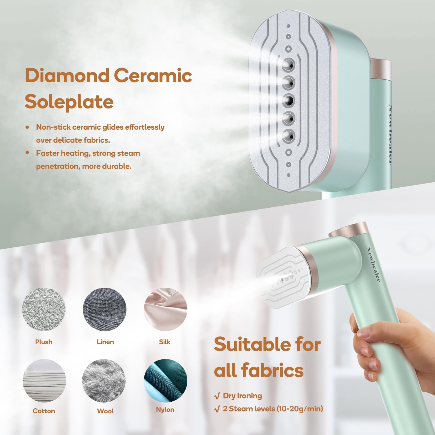 Newbealer Steam Mop Bundle with Steam Iron for Clothes, 1200W Handheld Cleaner, Adjustable Levels Powerful Steam for Home Use