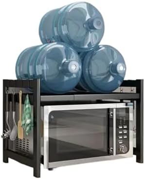 Carbon Steel Thickened Retractable Kitchen Shelf Microwave Rack Oven Rice Cooker Storage Household Double Layer(Double Layer White)