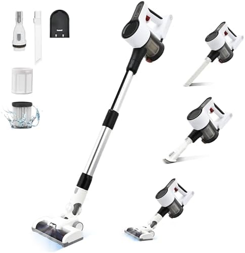 Cordless Vacuum Cleaner, Powerful Brushless Motor, 6-in-1 Lightweight Vacuum Cleaner, Wall Mount with LED Display and Motor Mop Light for Pet Hair/Hardwood Floors/Car（Lvory）