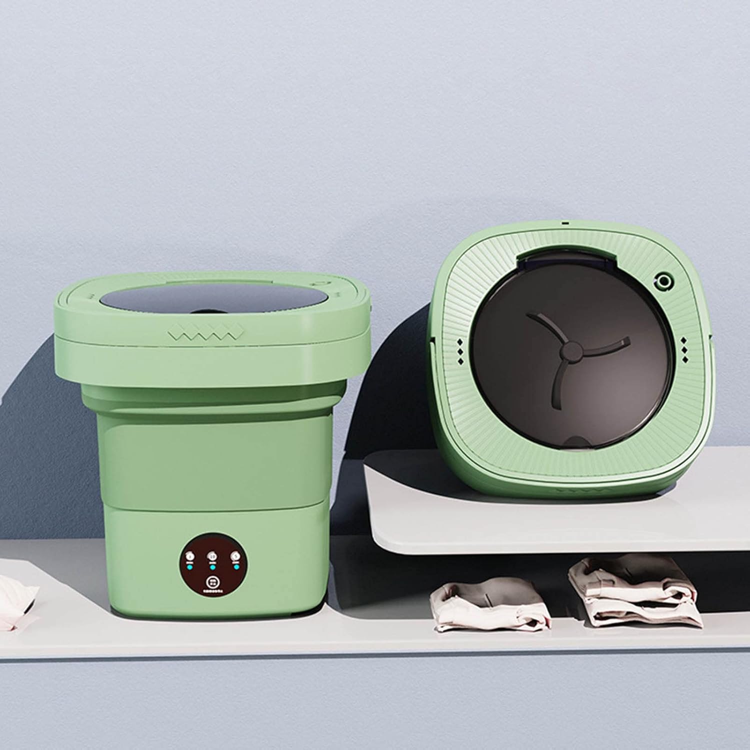 POCREATION 6.5L Washing Machine, Portable Washing Machine Folding Portable Automatic Deep Wash and Spin Dry Washer with Water Tube 100‑240V (US Plug)