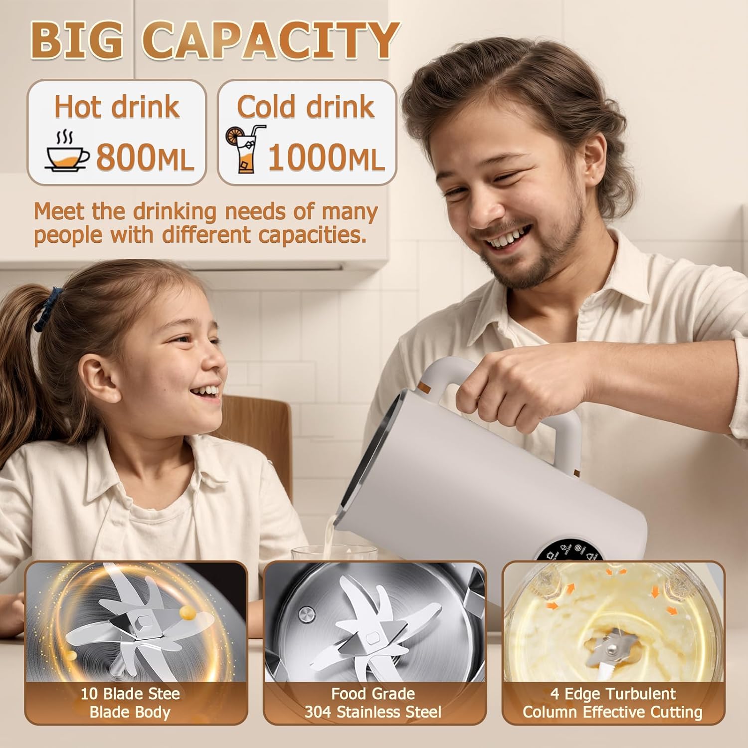 Nut Milk Maker Machine, 34oz(1000ml) Multi Functional Homemade Almond, Oat, Coconut, Soy, Plant Based Milks and Non Dairy Beverages, Automatic Soy Milk Maker with 12H Pre Set/Auto Clean/Keep Warm/Boil