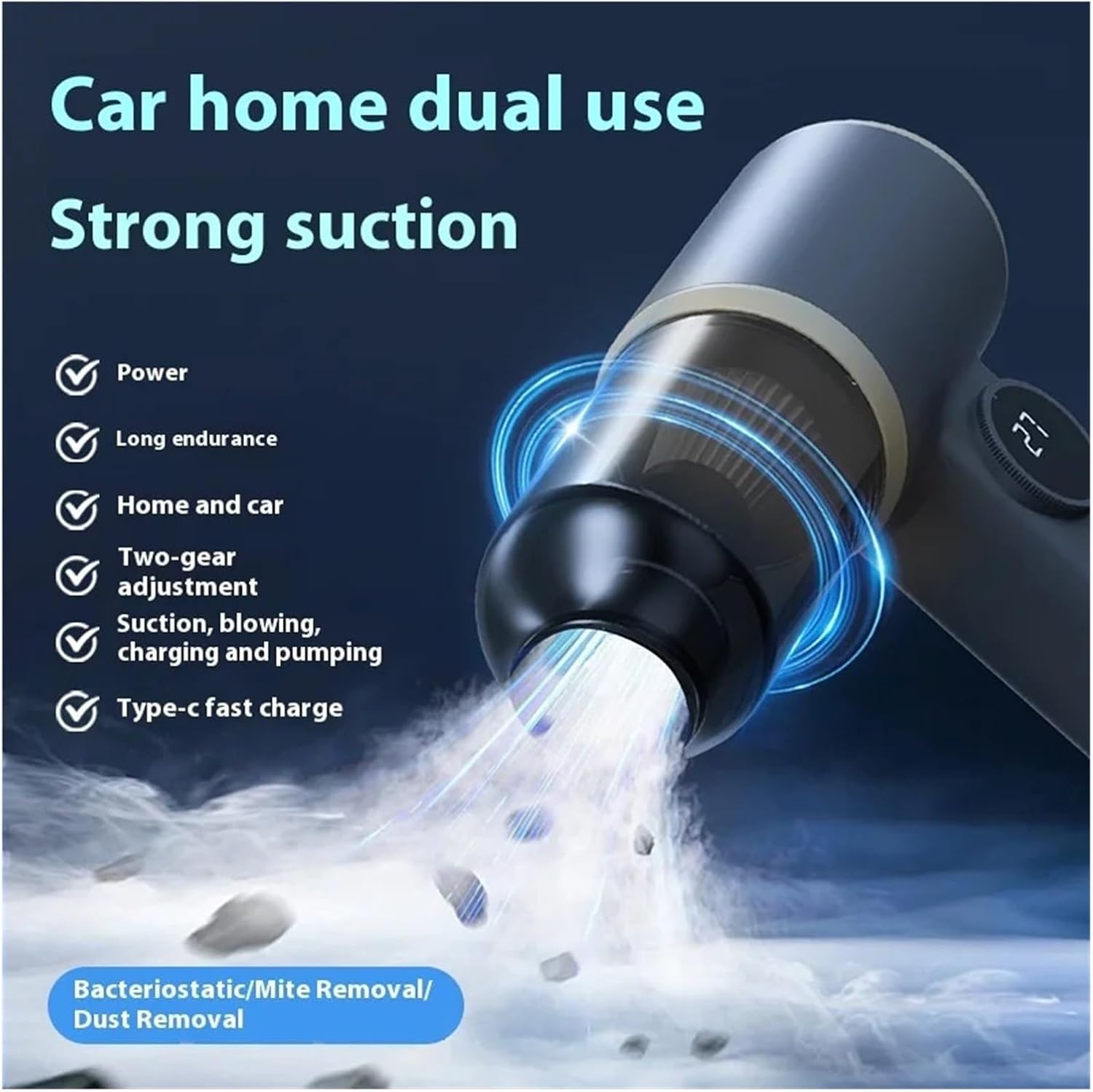 Mini Vacuum, Handheld Car Wireless Vacuum Cleaner Washing Blowing Dual-use Household Strong Suction Portable Charging Vacuum Cleaner,for Drivers and Office Workers(White)