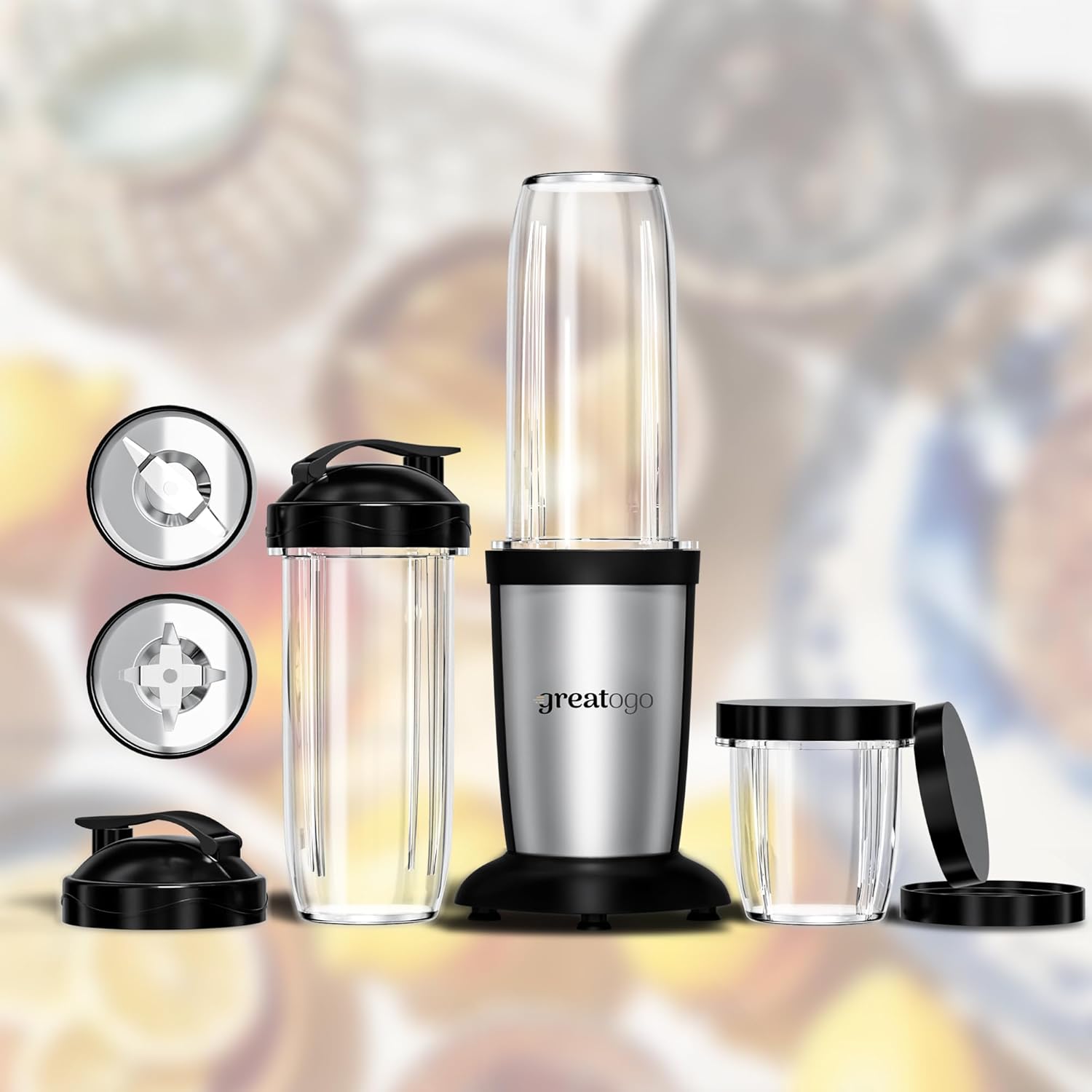 Personal Blender Smoothies Shakes, Greatogo 350W 2-IN-1 Bullet Grinder, 11 Set including 2pk 24oz 1pk 10oz Grinding Cup, 2pk Stainless-Steel Blades, Tritan BPA-Free Dishwasher-Safe