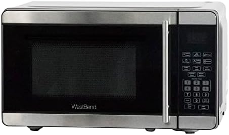 West Bend Microwave Oven 700-Watts Countertop Compact Footprint with 6 Pre Cooking Settings, Speed Defrost, Electronic Control Panel and Glass Turntable Perfect for Small Spaces, 0.7-Cu.Ft., Metallic