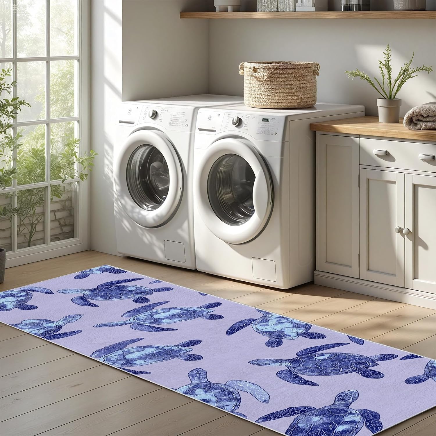 Hallway Runner Rug 3x12 Washable Rugs, Marine Life Turtle Purple Non Slip Runner Rug Floor Carpet Abstract Turtle Kitchen Mat for Hallways Entryway Laundry Room Bathroom Rugs