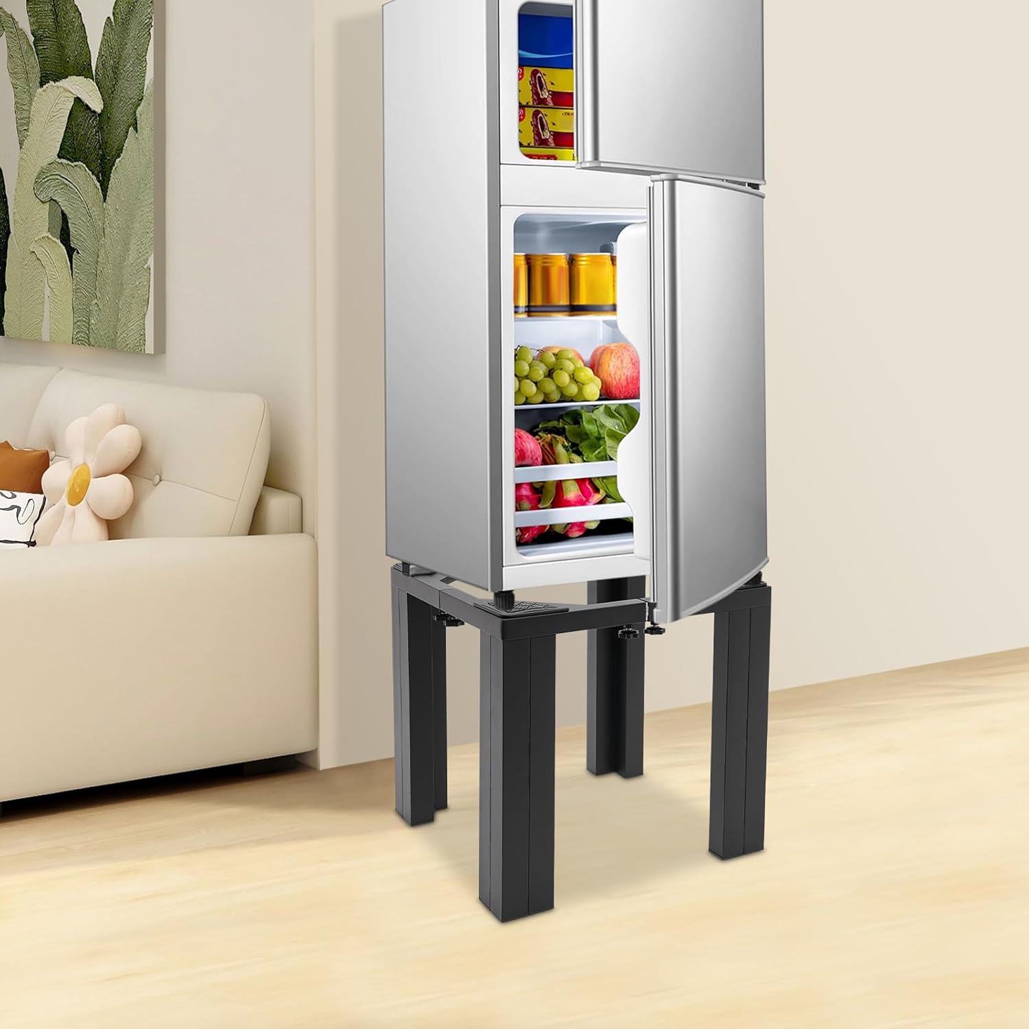 Stainless Steel Washing Machine Stand, Floor Standing Washing Dryer Stand, Adjustable Washer Dryer Refrigerator Base, Used for Bathrooms, Laundry Rooms, Balconies, Apartments, ect (Black)